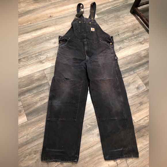 Carhartt Black Double Knee Overalls 42 x 34 Semi Distressed. 
great look - Picture 1 of 11